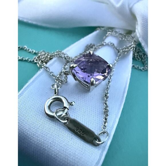 Tiffany & Co. Silver 2ct Purple Amethyst Gemstone Pendant Sparkler Necklace 16" - Picture 3 of 13